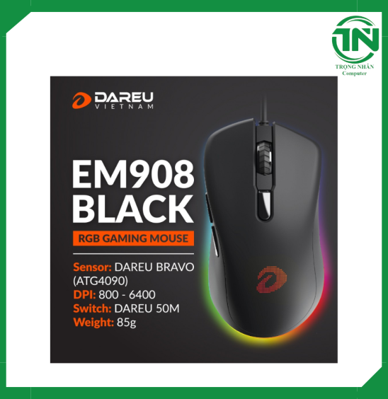 Chuột Gaming DAREU EM908 Black (LED RGB, BRAVO sensor)