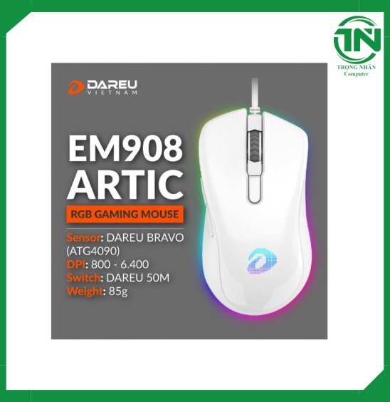 Chuột Gaming DAREU EM908 White (LED RGB, BRAVO sensor)